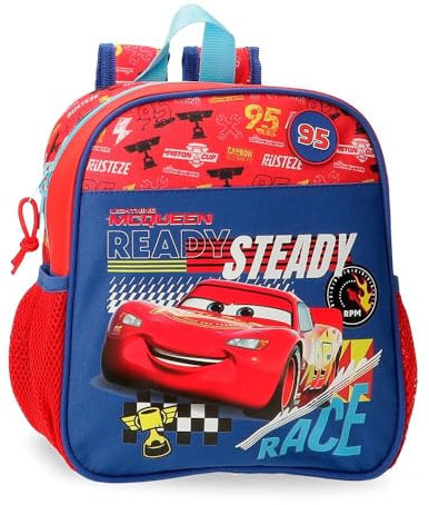 Joumma Disney Cars Lets Race Schulrucksack, aus Polyester, Taschen und Fächer, breite und verstellbare Träger., rot, Kindergarten-Rucksack