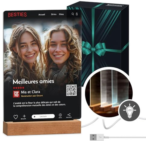 Maverton Cadre Photo personnalisé pour femme - lampe LED avec vos photos pour couple - tableau en verre acrylique pour homme - cadeau d’anniversaire pour elle/pour lui/pour bébé - Netflix