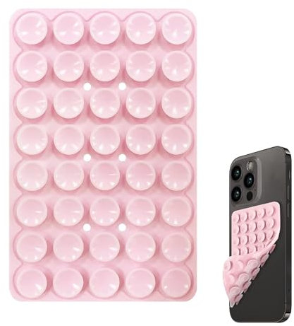 Seltureone 40 Grain Double Sided Silicone Suction Cup, Phone Suction Pad with Strong Adhesion, Non-Slip Phone Holder for Selfies and Videos, Multifunctional Hands-Free Holder - Light Pink