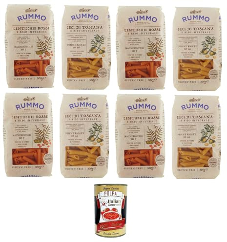 Italian Gourmet Glutenfreie Pasta Bundle 8x 300g + Italian Gourmet Polpa Gratis – Proteinreiche Glutenfreie Linsen & Kichererbsen Pasta – Mediterrane Italienische Spezialitäten