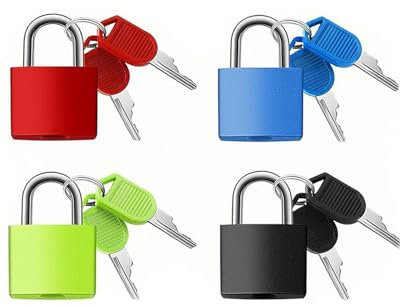 BPTRKOM Pack de 4 Candados con Llave - para Maleta con Candado con Llave, Mini Candados con Llave, Candados para Equipaje, Mochila, Cajón (4 Colores)