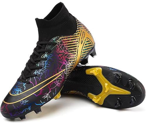 situkeke Herren Fußballschuhe High Top Spikes Fussballschuhe Jugendliche Cleats Professionelle Athletics Trainingsschuhe Outdoor Sport Gold 43 EU