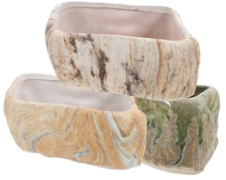 BESPORTBLE Macetero Rectangular de CeráMica con Forma de Piedra, Juego De 3 Macetas con Agujero d Drenaje para Suculentas, Moderno Bonsái de Mesa para Hogar, Oficina Y JardíN, 14 X 7 X 6 cm