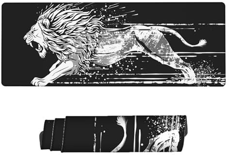 Tapis de Souris XXL Lion, 1200 x 600 x 3 mm Tapis de Souris Doubler, Sous-Main Bureau avec Bords Surpiqués Grand Tapis Souris, Base en Caoutchouc Antidérapante, pour Gamer, PC, Ordinateur Portable V-2