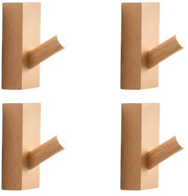 ULVEOL Set mit 4 selbstklebenden Wandhaken aus Holz, Hutablage, dekorative Haken, einzelner Organizer, Hutaufhänger, Handtuchhalter, Kleiderhaken, Wandmontage, natürliches Holz, Hutablage, stilvolle