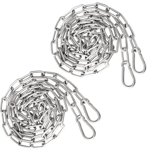 Jinsion Metal Chain Link, 1 Meter Stainless Steel Security Chain with Carabiner, Hammock Hanging Kit, 2 Pieces Chains 3mm Chair Punching Bags Pilates Heavy Duty Indoor Outdoor Hardware Accessories
