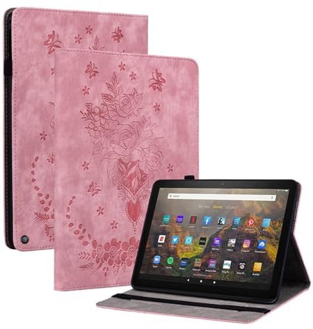 Jenyoog for Amazon Kindle Fire HD 8 Tablet & HD 8 Plus Case (2024/2022/2020 Release) 12th/10th Generation,Multi-Angle Stand Cover with Auto Wake/Sleep & Pen Holder & Card Slots (Pink)