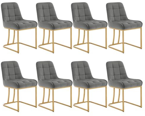 WOLTU Esszimmerstühle 8er Set, Küchenstuhl Samt, Polsterstuhl mit Metallgestell in Bogenform, gepolsterter Stuhl mit Rückenlehne, Wohnzimmerstuhl Schminkstuhl EZS32dgr-8 Dunkelgrau