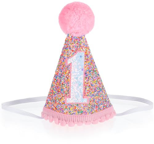 Geburtstagsparty Hut Eins 1 Jahre Krone Geburtstag Baby Krone Geburtstagkrone Mädchen Geburtstaghut Glitzer Geburtstag Baby Krone Für Geburtstaghüte Mit Zahlen Und Pompons Rosa 14 × 8 cm
