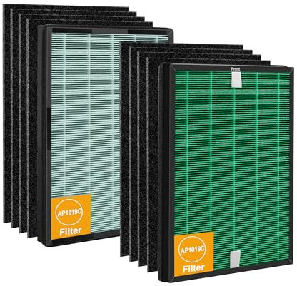 Facecool AP-1019C HEPA Replacement Filter Compatible with Coway Airmega 150 & Airmega 160 Air Purifier, 2 Green True HEPA and 8 Active Carbon Filters, Part Number AP-1019C-FP