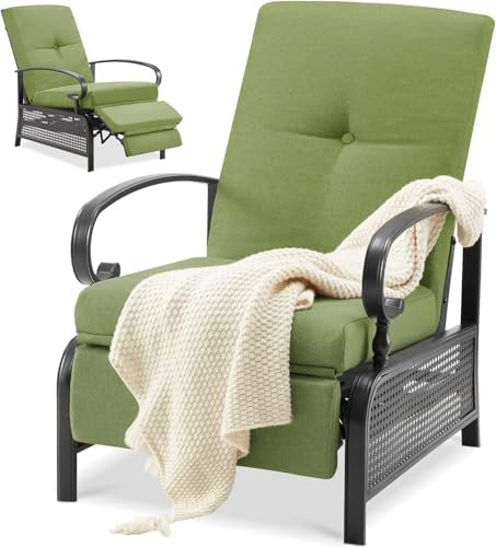 UNIONLINE Relaxliege Gartenliege Sonnenliege, Verstellbarer Liegestuhl für die Terrasse, Loungesessel aus Metall für den Außenbereich für Hinterhof, Veranda, Pool oder Garten (Grün)