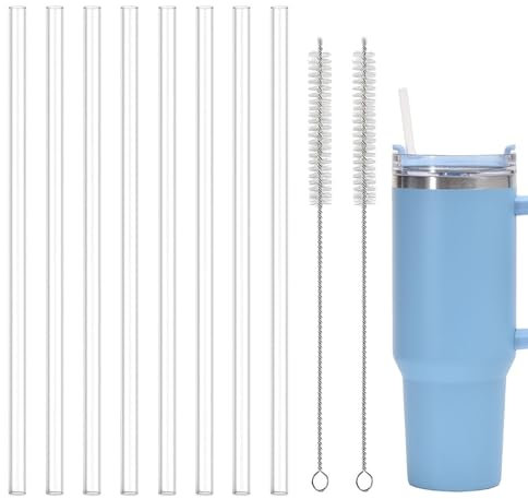 8 Transparent Plastic Straws - Includes 2 Straw Brushes - Easy to Clean - Reusable Straws - Perfect Plastic Straws for Water Bottles - Straws for Daily Use - Compatible with 40oz Cup