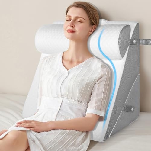 EzKamfort Bed Wedge Pillow,3-in-1 Memory Foam Sleeping Support Pillow With Headrest Adjustable Incline Cushion For Acid Reflux,Gerds,Back Pain,Snoring,Leg Elevation With Washable Cover