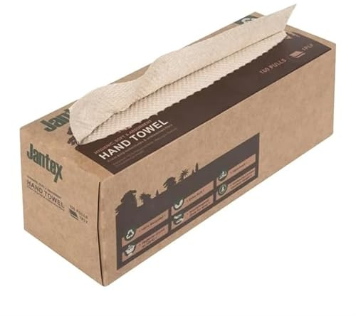 Jantex Green 100% Recycled 1-Ply Hand Towels, 100 Sheets (36 Pack) | Highly absorbent to dry hands quickly while cutting down on waste, supporting eco-friendly commercial washrooms.
