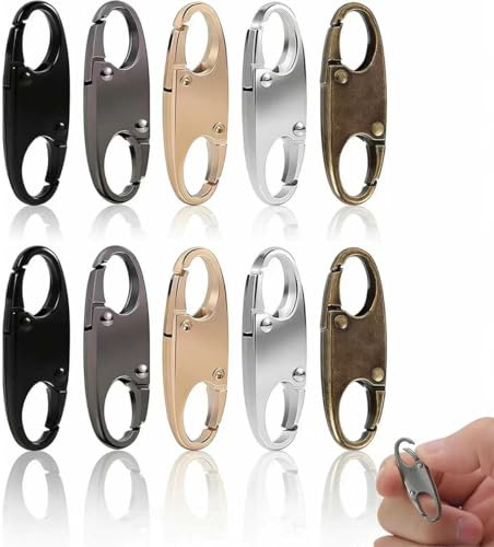 Enweibingshi Zipper Clips, Double Opening Snap S Hooks, Anti Theft Zip Connector Compatible with Backpacks, Small Carabiner Clips for Traveling Camping（Silver+Black+Gold+Bronze+Gun，10Pcs）