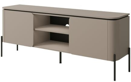 Meuble TV Bella 2 Portes – Finition Congo Mat – Design Arrondi et Pieds métal Noirs
