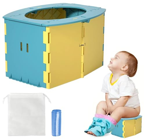Töpfchen Für Kinder,Faltbares Töpfchen Kinder,Töpfchen Für Unterwegs Faltbar,Toilettensitz Kinder,Toilettensitz Kinder Klappbar,Reise Töpfchen Faltbar,Baby Potty Travel,Töpfchen Training,Blau Gelb