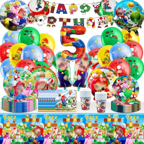 Geburtstagsdeko mla5 81PCS Pappteller Kindergeburtstag Geburtstag Deko, 4 5 6 7 Jahre altPartygeschirr Geburtstagsdeko Set, Teller Servietten Tischdecke Set Partygeschirr Geburtstag Kindergeburtstag