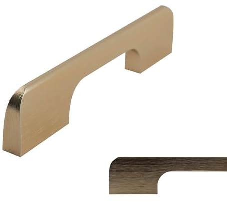 keypak 10 Pack Smooth Slim Kitchen Cupboard Handles, 96mm Brushed Brass | 114mm Bar Cabinet Pull Handles for Wardrobe Doors, Chest of Drawers, DIY Furniture Renovations