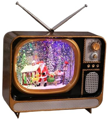 Oshhni Weihnachts-Spieluhr-Dekoration, tragbar, in TV-Form, Weihnachts-Schneekugel, Sammlerstück, Feiertage, Innen-Bücherregal, Weihnachtsmann Und Haus