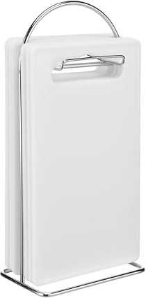 mucHome 7-teiliges Frühstücks-Set, 6 Schneidebretter mit verchromten Ständer, Weiß Schneidebretter Frührstücksbretter aus Kunststoff mit Bretthalter - Brotbretter