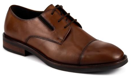 Wide Fit Smart Leather Toe-Cap Shoes - Brown Size 9
