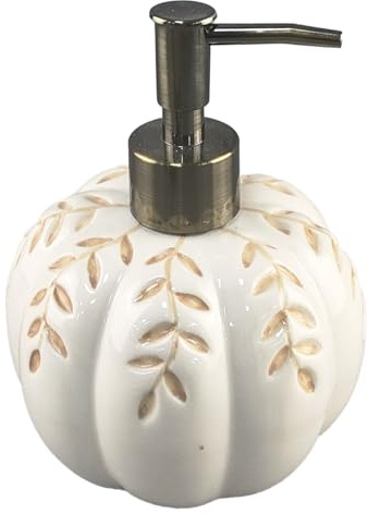 Halloween-Kürbis-Seifenspender aus Keramik nachfüllbar mit saisonaler Deko für Herbst-Badezimmer als stilvolles Accessoire oder Geschenkidee in weiß passend zu Halloween und Kürbiszeit (Weiß)