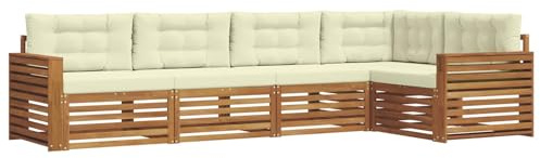 vidaXL Outdoor-Sofagarnitur mit Kissen 5 pcs Natur und Creme, Gemütliches Outdoor-Set, modernes Ecksofa, robuster Loungesessel, Gartenmöbel, Terrasse zum Relaxen