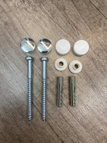 Kit di fissaggio per WC e bidet con viti, tasselli, rondelle e tappi di copertura cromati bianchi