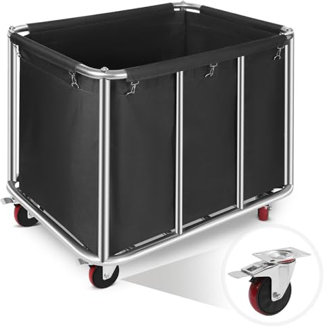 400L Edelstahl Wäschewagen, Wäschekörbe mit Rollen, Abnehmbarer Wäschesack | 200 Kg Tragkraft, Wäschesortier Wäschesammler für Home, Hotel, Waschküche, Schlafzimmer, Badezimmer, 900×650×815 mm