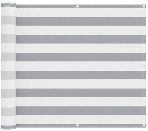 vidaXL Balkonsichtschutz Hellgrau und Weiß 90 x 1000 cm, Balkonschattierungslösung, moderner gestreifter Schirm, UV-beständig, wasserfest, idealer Sonnenschutz für Außenbereiche