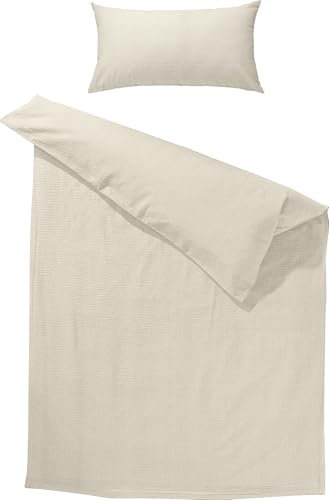 Erwin Müller Bettwäsche Edel-Seersucker Uni Serie Wertingen - für die warme Jahreszeit, temperaturausgleichend, pflegeleicht, mit Reißverschluss - Creme Größe 40x80 cm / 155x220 cm