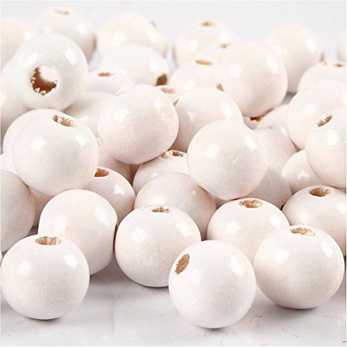 Creativ 100263 Wooden Beads, D: 12 mm, Hole Size 3 mm, White, 22g, Approx. 40 pc