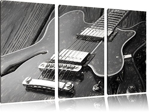 Pixxprint E-Gitarre, Leinwandbild 3 Teilig, Gesamtmaß: 120x80cm, Wandbild, Dekoration, fertig gespannt, Kein Poster