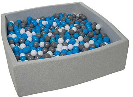 Velinda Piscine a balles pour Enfant, Dimensions: 120x120 cm, Aire de Jeu + 1200 balles (Couleurs des balles: Blanc, Bleu, Gris)