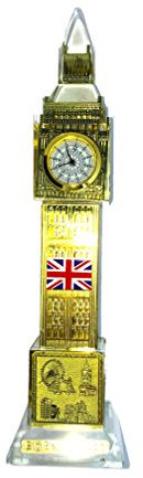 HomeElabador Kristallglas Big Ben Metallic Souvenir Turmuhr mit wechselnden Lichtern 19 cm Höhe (Gold)