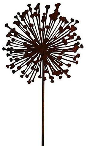 Wunderschöner & Hochwertiger Gartenstecker – Rost Blume/Blumenstecker – Große Auswahl – Edelrost Dekoblume – Metall Gartendeko (Flache Allium - Ø 20cm)