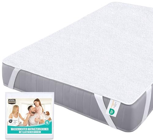 Utopia Bedding Matratzenschoner 180 x 200 cm Wasserdicht, Mit Elastisch Eckbändern, Oeko-TEX Zertifiziert Matratzenauflage Atmungsaktive, Matratzenschutz Weiß