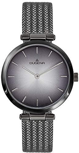 Dugena Damen-Armbanduhr Lissa, Quarz, Edelstahlgehäuse, Saphirglas, Milanaise-Edelstahlarmband, Schiebeverschluß, 3 bar (schwarz)
