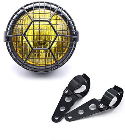 Motorrad Scheinwerfer, Retro 6 '' Universal Halogen Frontscheinwerfer mit Lampenschirmabdeckung zur Überholung des Motorrad Cafe-Racer (Gelb)