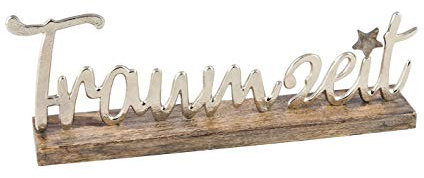 Posiwio dekorativer Schriftzug TRAUMZEIT aus Holz und silberfarbigem Aluminium