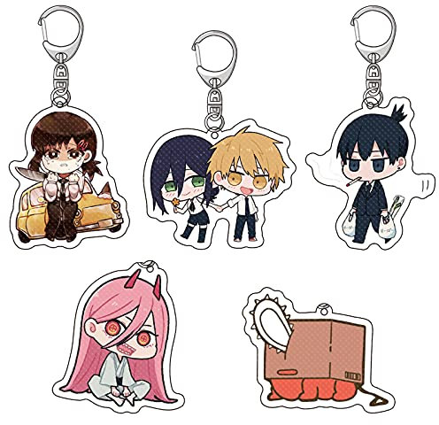 Zhongkaihua Llavero de acrílico de anime para hombre de motosierra, llavero de acrílico transparente, 5 piezas, figura coleccionable, colgante para llaves, tarjetas, mochila