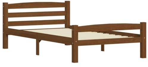 vidaXL Massivholzbett Einzelbett Bettgestell Bett Holzbett Bettrahmen Lattenrost Schlafzimmerbett Schlafzimmermöbel Honigbraun Kiefer 90x200cm