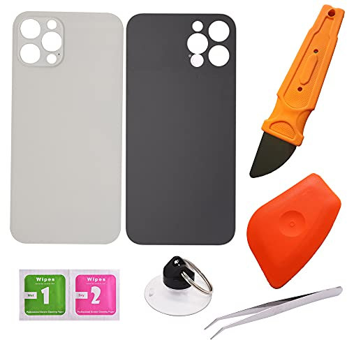 THE TECH DOCTOR Carcasa trasera de cristal de repuesto para iPhone 12 Pro / 12 Pro Max, completo con herramientas, kit de reparación profesional (12 Pro, plateado)