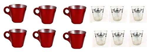Espressotassen Tassen Becher rot + 6 Wassergläser