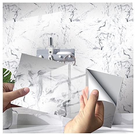 Adesivi per piastrelle di marmo per bagno cucina nuovo PVC impermeabile a prova di olio DLY bastone autoadesivo Blacksplash piastrelle adesivi 30 x 16 pollici (30x15cm(12x6) - 32PCS, DLS038)