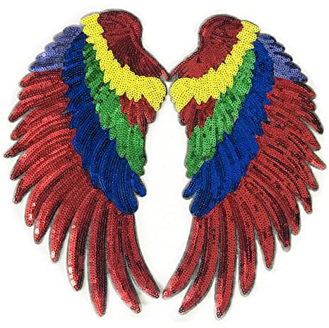 Anawakia Aufnäher Bügelbild Aufbügler Bügeleisen auf Patches Pailletten Stickerei Applikation Engel Flügel Muster für T-Shirt Jeans Kleidung Taschen 1 Paar (Bunt,S 26 * 13cm)