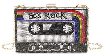 Renabro Frauen Retro Radio Form Crossbody Tasche Strass Metall Vintage Abend Clutch Geldbörsen, 80er Jahre Regenbogen