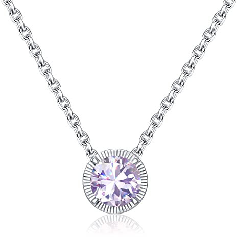 Qings Geburtsstein Alexandrit Kette Damen Halsketten 925 Sterling Silber Runde Zirkonia Stein Anhänger Nickelfrei Collier Juni Monate Geburtssteinkette Glück Schmuck