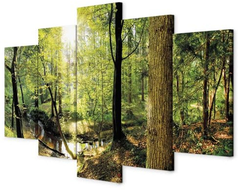 B&D XXL Impression sur toile intissee 150x75 cm 5 parties tableau tableaux decoration murale photo image artistique photographie graphique c-B-0231-b-o Foret Nature Arbre